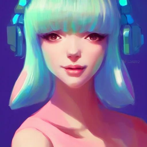 Image similar to portrait, cyber princess, matte print, pastel neon, digital art, cute, digital painting, very very very very elegant, pixiv, by Ilya Kuvshinov and artgerm and Ross Tran, daily deviation, masterpiece portrait, trending on artstation, IAMAG