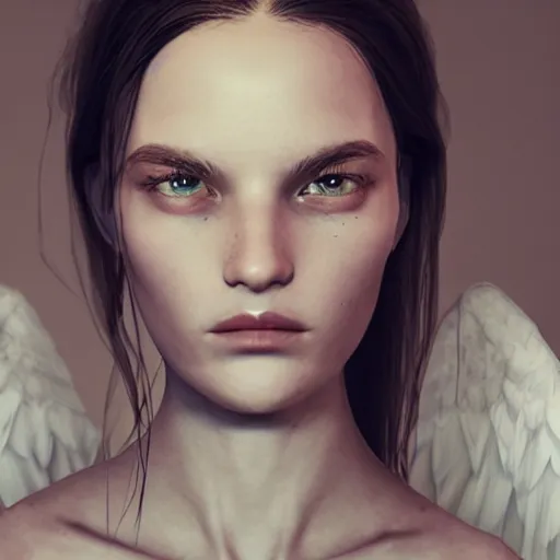 Image similar to portrait art of female angel, art by alessio albi 8 k ultra realistic, angel wings, lens flare, atmosphere, glow, detailed, intricate, full of colour, led lighting, trending on artstation, 4 k, hyperrealistic, focused, extreme details, unreal engine 5, masterpiece