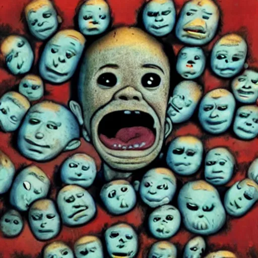 Image similar to a monster made of crying babies