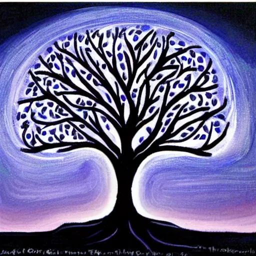 Prompt: the tree of life, illuminated at night, art