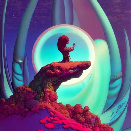 Prompt: colourful breathtakingly weird beautiful powerful magical wonderfully majestic beautifully cool character by michael whelan and moebius and beeple and dan mcpharlin and pascal blanche and jamie hewlett and richard dadd, symmetrical, magical stormy reflections, smoke on water, 8 k artstation