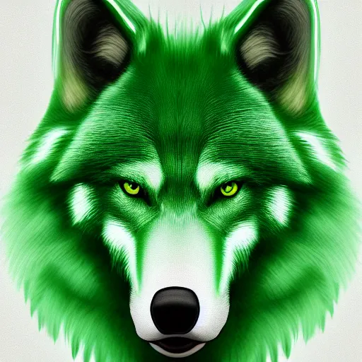 Prompt: Beautiful portrait digital painting of an anthro anthropomorphic green wolf. minimalist background