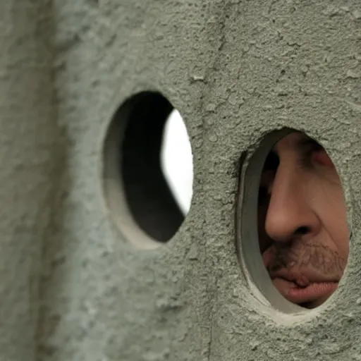 Image similar to closeup of a keyhole with bob dylan peering in on the other side