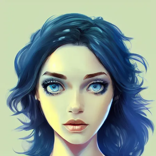 Prompt: pale girl with striking blue eyes and curly short black hair, digital art, trending on artstation