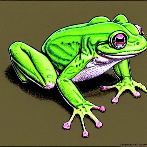 Prompt: green autistic frog by travis charest