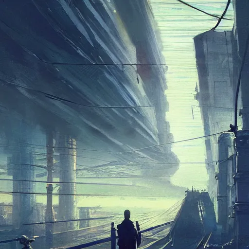 Image similar to the sky above the port was the color of television tuned to a dead channel, neuromancer, painted by greg rutkowski, painted by igor kieryluk, high detail, dramatic light, digital art, trending on artstation