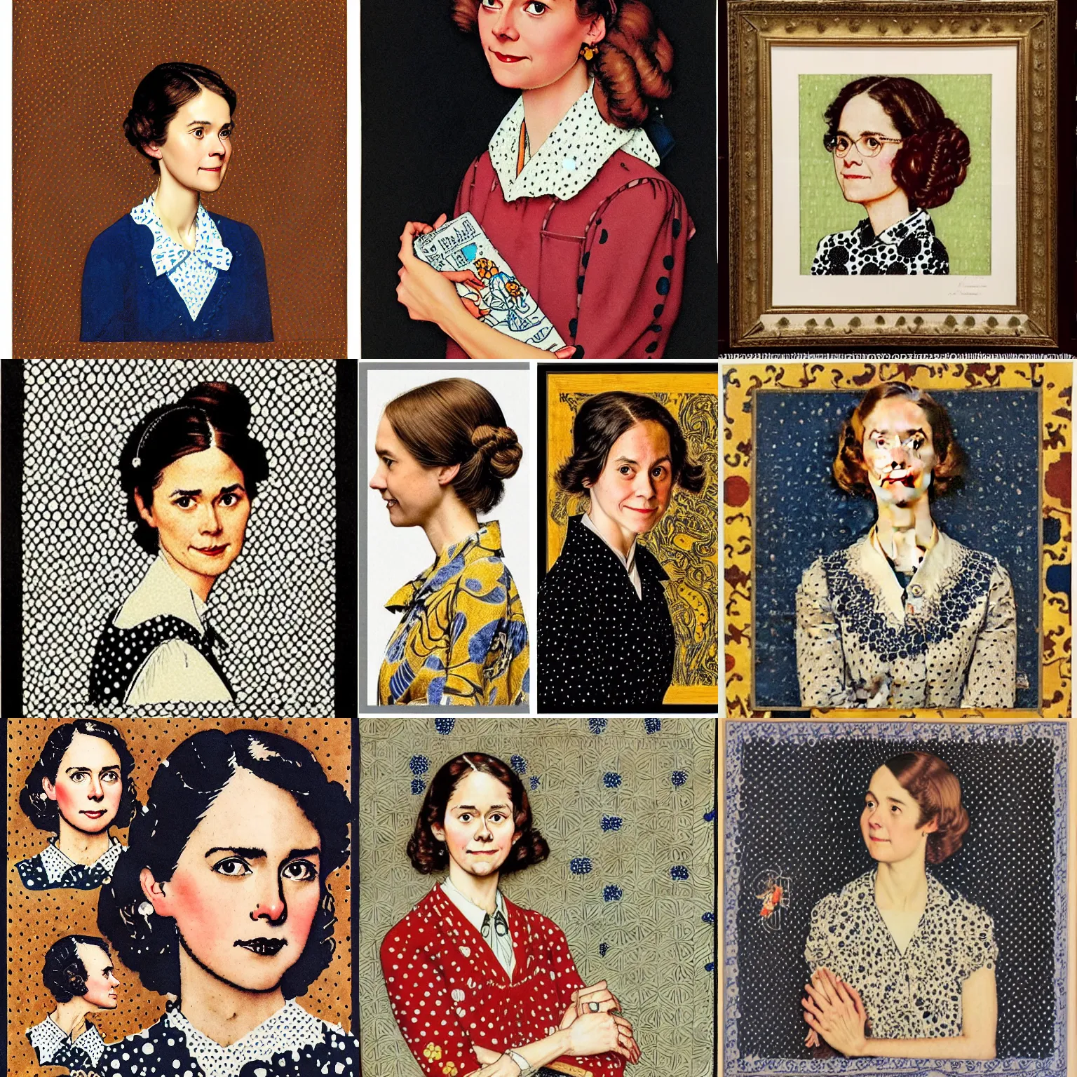 Prompt: elegant, sophisticated woman who looks like a mix between female asa butterfield and pam beesly in her early 2 0 s, intricate automatism, baroque, batik, ben - day dots by, norman rockwell, charles schulz