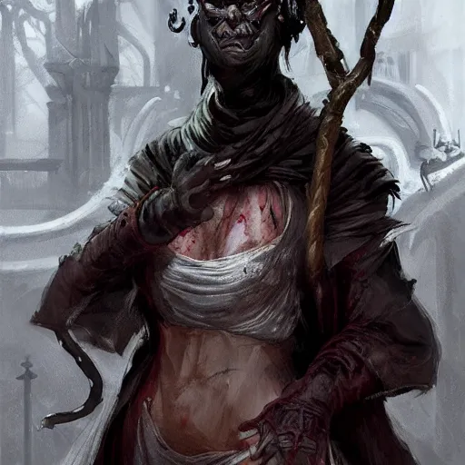 Image similar to A rat priestess with bloody eyes by greg rutkowski in the style of magic the gathering