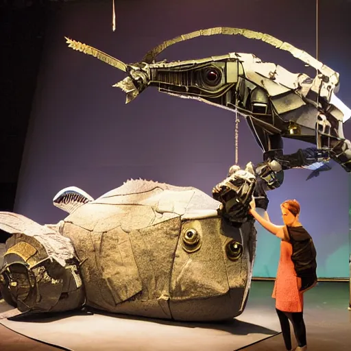 Image similar to giant robot anglerfish with a human puppet as a lure