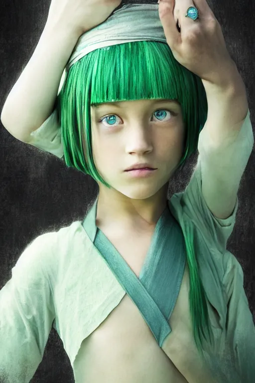 Prompt: photo, toph from avatar as fashion model, detailed perfect face, exquisite details, mid view, by peter caulson ed binkley lilia alvarado