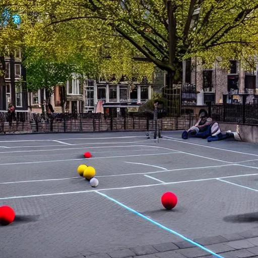 Image similar to playing petanque next to prinsengracht, intricate detail, beautiful aesthetic, photorealistic, cinematic composition, volumetric lighting 8 k