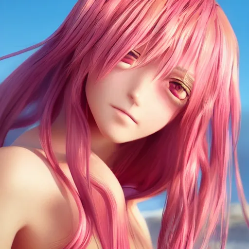 Image similar to Render of a beautiful 3d anime Xbox controller, long pink hair, hazel eyes, cute freckles, full round face, soft smile, cute sundress, golden hour, serene beach setting, medium shot, mid-shot, hyperdetailed, trending on Artstation, Unreal Engine 4k