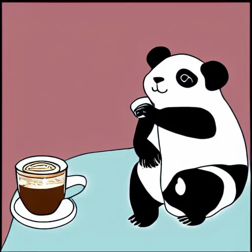 Prompt: Panda drinking a latte, cute anime style