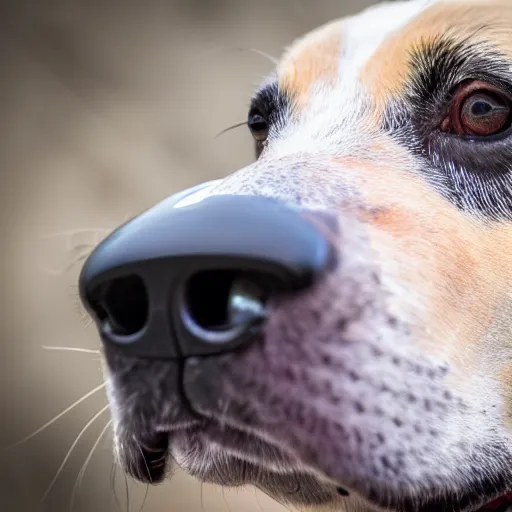 Image similar to Dog sniffing the camera, close-up, highly detailed, professional photography, fisheye lens, 4K, 8K