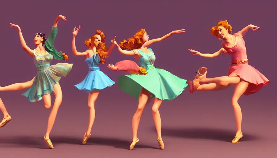 Prompt: girls dancing for lovely music, masterpiece, pinup, highly detailed, colorful clay diorama, artstation, concept art, smooth, sharp focus, illustration, Unreal Engine 5, 8K