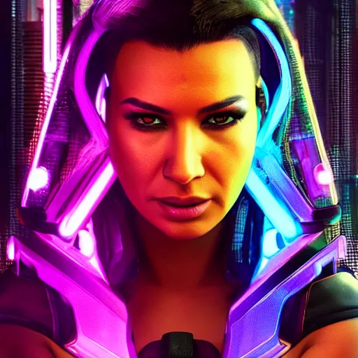 Image similar to naya rivera portrait, cyberpunk 2 0 7 7, cyberpunk judy alvarez, photorealistic, ultra detailed, neon, octane, bokeh, cinematic lighting, cyber, cyberpunk city, studio quality, feature, scars, cyberface, 8 k