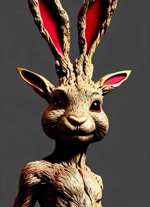 Prompt: rabbit groot as marble statue, red sunglasses, very red background, soft red texture, red realistic 3 d render, soft red lights, 4 k, high detailed photography red, 5 0 mm lens, rich red colors, smooth gradients, depth of field, cinematic, hyper realism, high detail, octane render, unreal engine, 8 k, very red colors