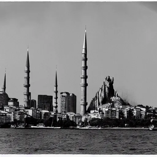 Prompt: Godzilla attacking Istanbul, photograph