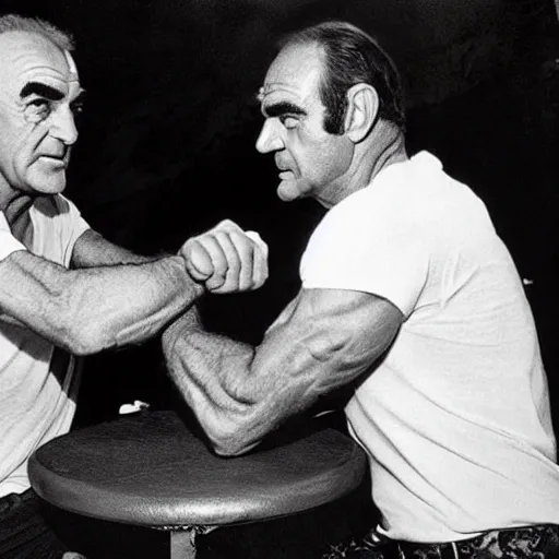 Image similar to sean connery arm wrestling rambo