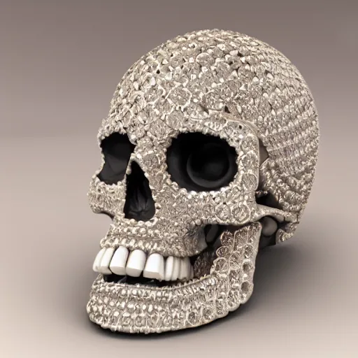 Image similar to an elegant diamond decorated skull, 8 k, cinematic lighting, soft render, symmetrical, insanely detailed, crisp, clarity, otherworldly, realistic, 8 k texture, hd, post processed, cleanup, photoshop