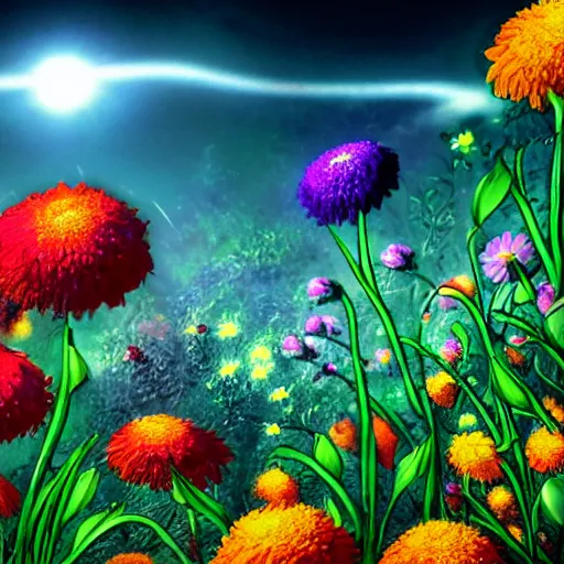 Image similar to a nuclear explosion with flowers, hyper detailed, depth of field, backlight, Super HD.