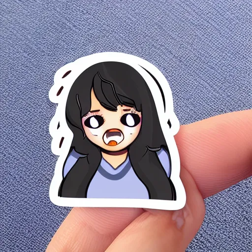 Prompt: sticker cute girl is crying