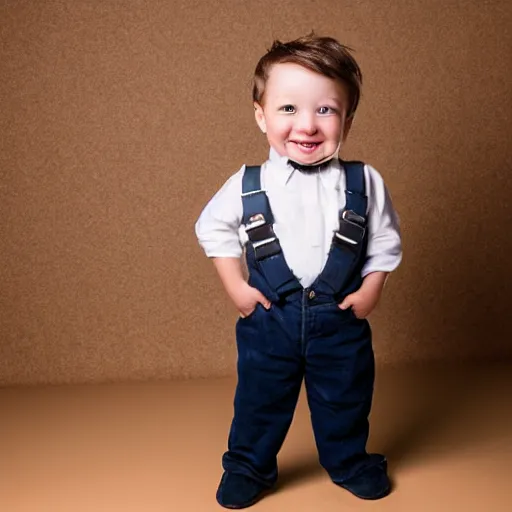 Image similar to toddler elon musk with long mustache and epic beard, 5 0 mm, studio lighting