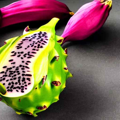 Prompt: dragon - shaped dragon fruit, food photography, award - winning