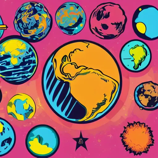 Image similar to 2 planet collapse particle fusion element macro cosmic art by butcher billy, sticker, colorful, illustration, highly detailed, simple, smooth and clean vector curves, no jagged lines, vector art, smooth andy warhol style