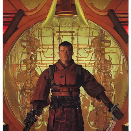 Prompt: the doomslayer wearing a kimono!!, portrait art by norman rockwell and donato giancola and greg rutkowski,