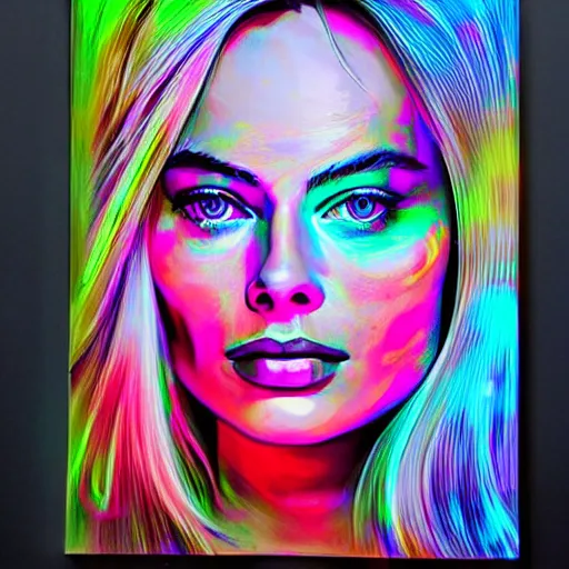 Image similar to margot robbie as 3 d neon art, hyper detailed