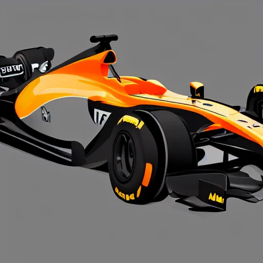 Image similar to hybrid design between McLaren MCL34 F1 car and Ford Mustang. No background, concept art style.