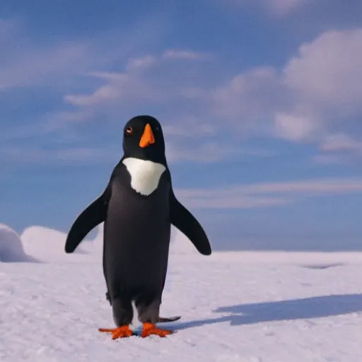 Image similar to A film still of a penguin in a suit, in a suit, in a suit, in a suit