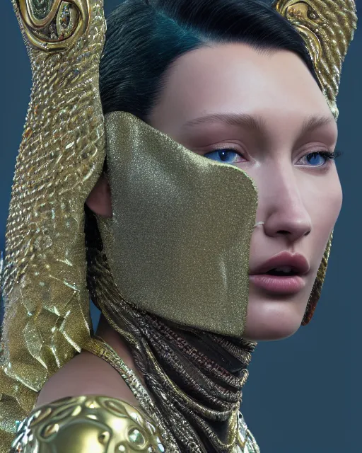 Prompt: a highly detailed metahuman 8 k close up render of bella hadid in gustav klimt style trending on artstation made in unreal engine 4