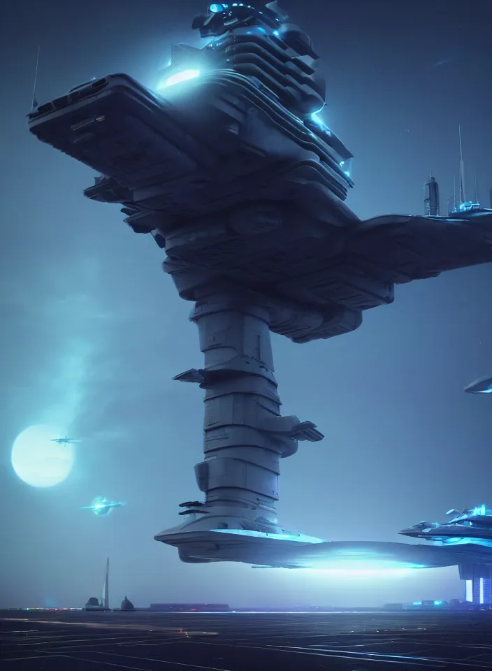 Prompt: cinematic scifi render of a 3 d sculpt of a funnel shaped thick gigantic huge cyberpunk john harris aircraft carrier megalithic tower structure tokyo at night, beeple, halo, star wars, ilm, star citizen, halo, mass effect, high tech industrial, artstation unreal, dramatic powerful sky