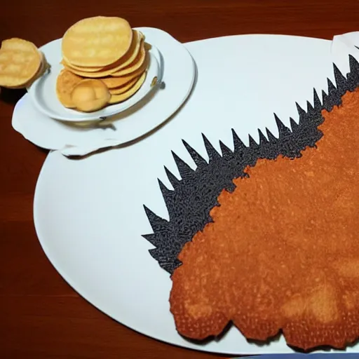 Image similar to godzilla made of pancakes