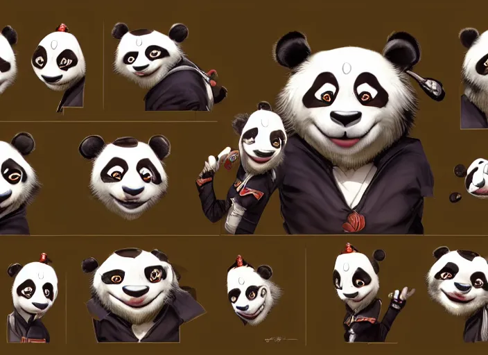 Image similar to award - winning detailed concept art of a strange iconic anthropomorphic panda character wearing clown makeup. art by wlop on bcy. net, realistic. detailed feathers, art by cheng yi. artstationhd, artgerm, 3 dcg, pixar zootopia. 3 d rendering, high quality model sheet, disney. model sheet detailed