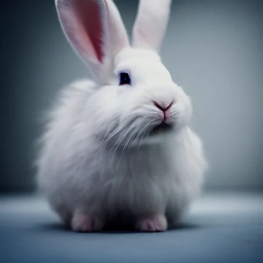 Image similar to a white dwarf rabbit with long hair, photograph, sharp focus