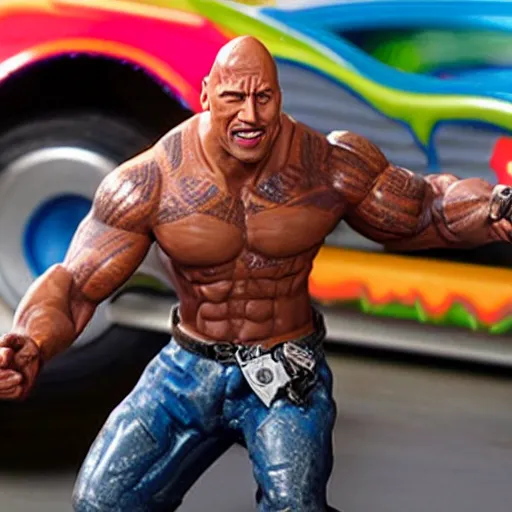 Image similar to a still of dwayne johnson in the movie hotwheels acceleracers