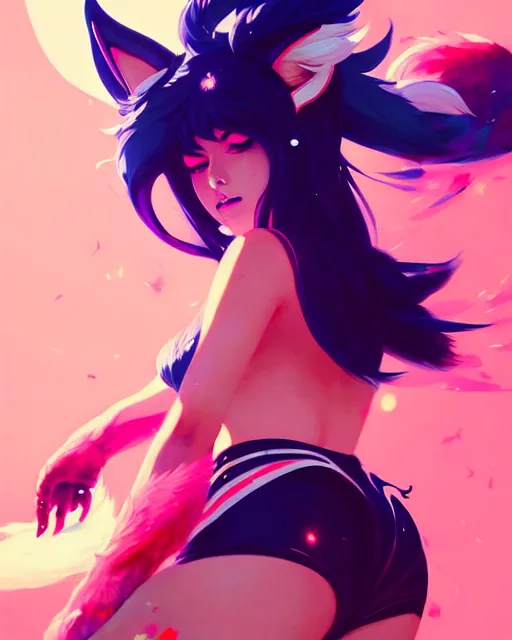 Prompt: a ultradetailed painting of ahri from league of legends by conrad roset, greg rutkowski and makoto shinkai trending on artstation