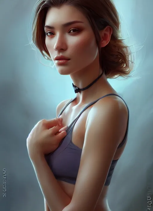 Image similar to photo of a gorgeous young woman in the style of stefan kostic, realistic, sharp focus, 8k high definition, insanely detailed, intricate, elegant, art by stanley lau and artgerm