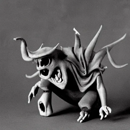 Image similar to demon, photo from the 70s, stop motion, claymation