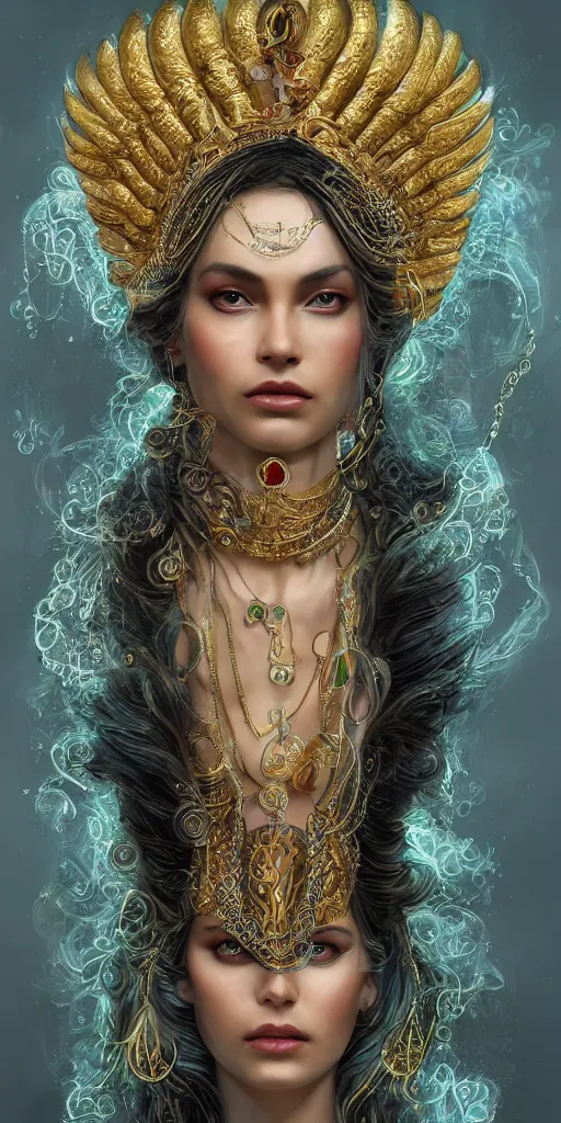 Prompt: realistic character concept of quetzalcoatl with lots of jewelry in the face, elegant pose, scifi, illustration, slender symmetrical face and body, artstation, cinematic lighting, hyperdetailed, cgsociety, 8 k, high resolution, charlie bowater, tom bagshaw, insanely detailed and intricate, beautiful, elegant, golden ratio, dark fractal background, vfx, postprocessing