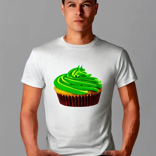 Prompt: avocado cupcake on shirt by aenami, alena