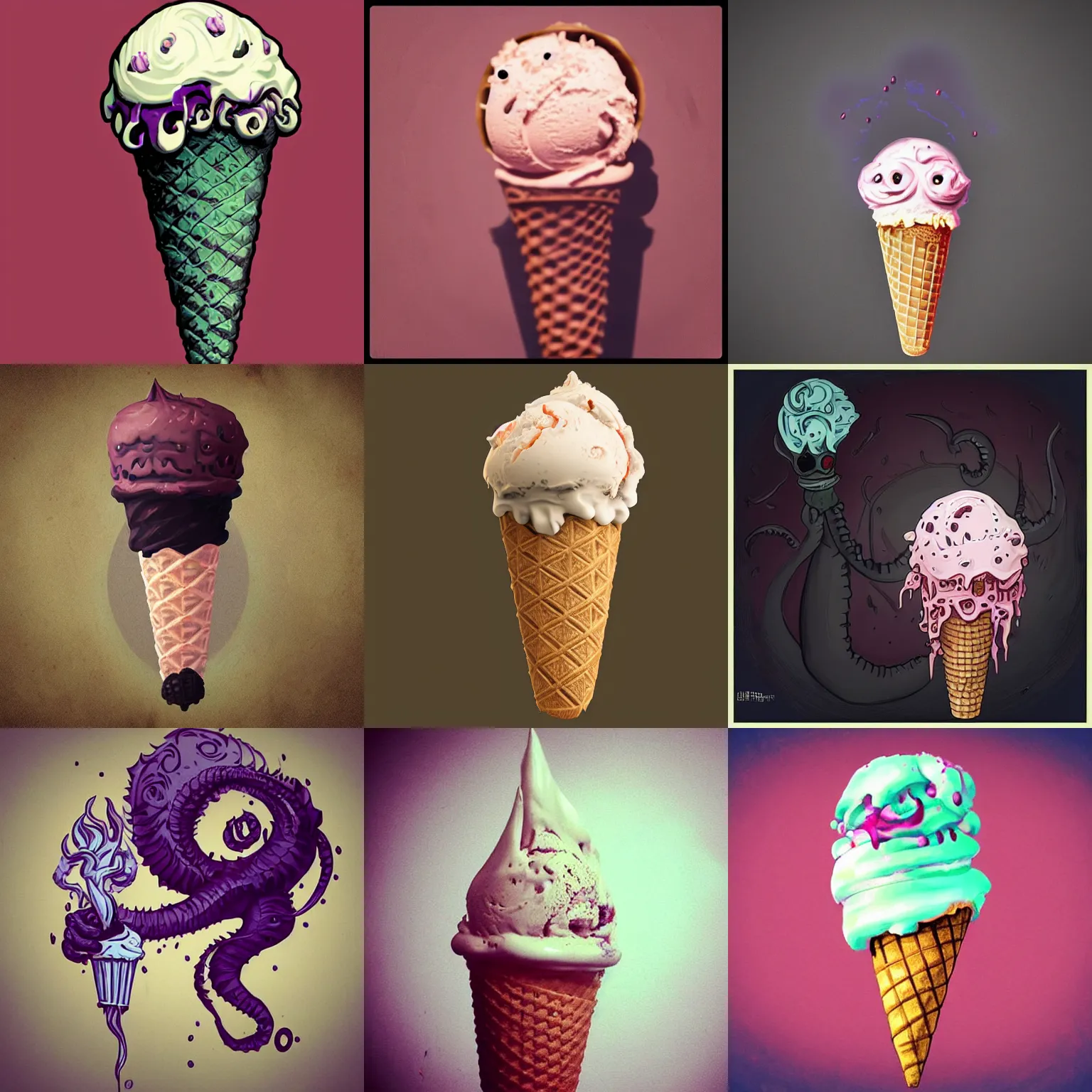 Prompt: demonic eldritch horror ice cream cone, nightmare, photo, instagram, artstation