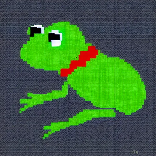 Image similar to pixel art illustration of kermit the frog made by reffpixels, isometric version