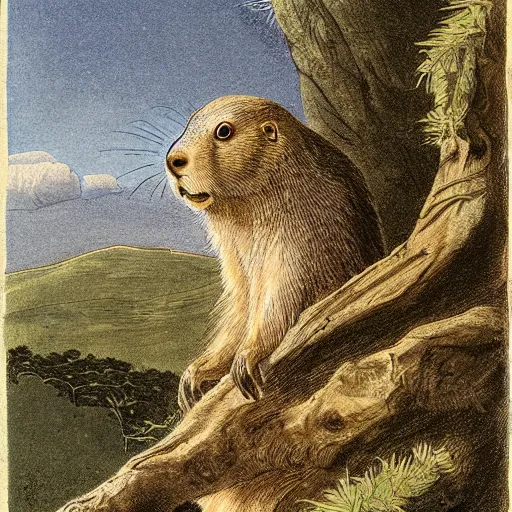 Prompt: a coloured illustration of a marmot by jacopo ligozzi