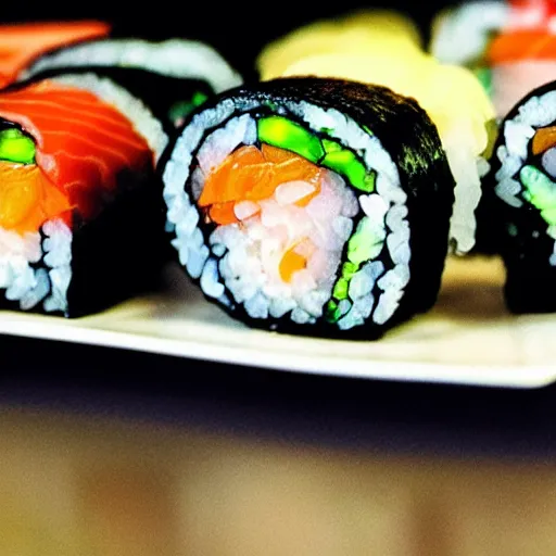 Image similar to close up photography of delicious sushi roll, detailed, photorealistic