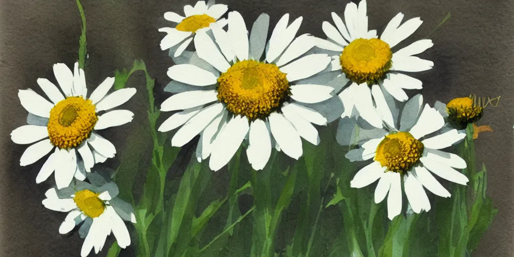 Prompt: oxeye daisy, watercolor, artstation, realistic