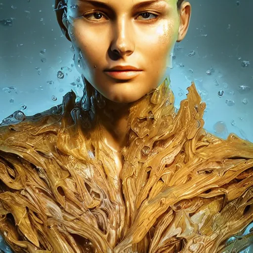 Image similar to a highly detailed digital image of a futuristic woman beautifully intertwined in liquid like leaves, by Andrew Chiampo, artstation, and Frederik Heyman, extremely detailed woman, stunning volumetric lighting, hyper realism, fantasy 4k